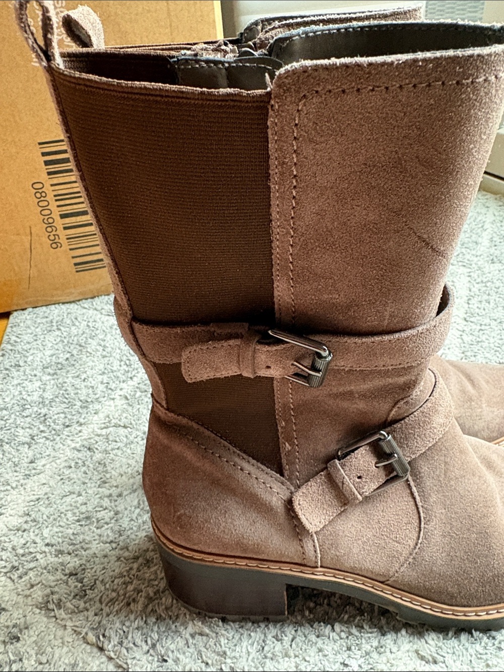 Naturalizer Brown Suede Mid-Calf Buckle Heeled Boots - Picture 7 of 7